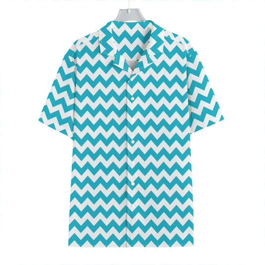 Blue And White Chevron Pattern Print Hawaiian Shirt