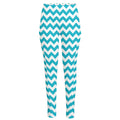 Blue And White Chevron Pattern Print High-Waisted Pocket Leggings