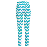 Blue And White Chevron Pattern Print High-Waisted Pocket Leggings