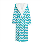Blue And White Chevron Pattern Print Hooded Bathrobe