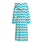 Blue And White Chevron Pattern Print Hooded Bathrobe