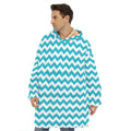 Blue And White Chevron Pattern Print Hoodie Blanket