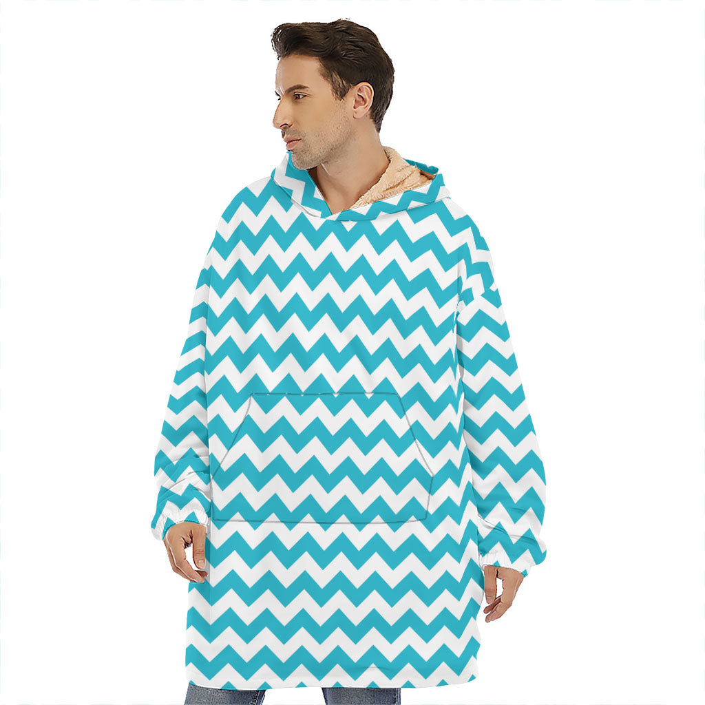 Blue And White Chevron Pattern Print Hoodie Blanket