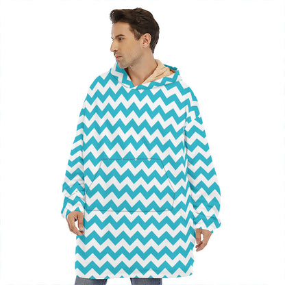 Blue And White Chevron Pattern Print Hoodie Blanket