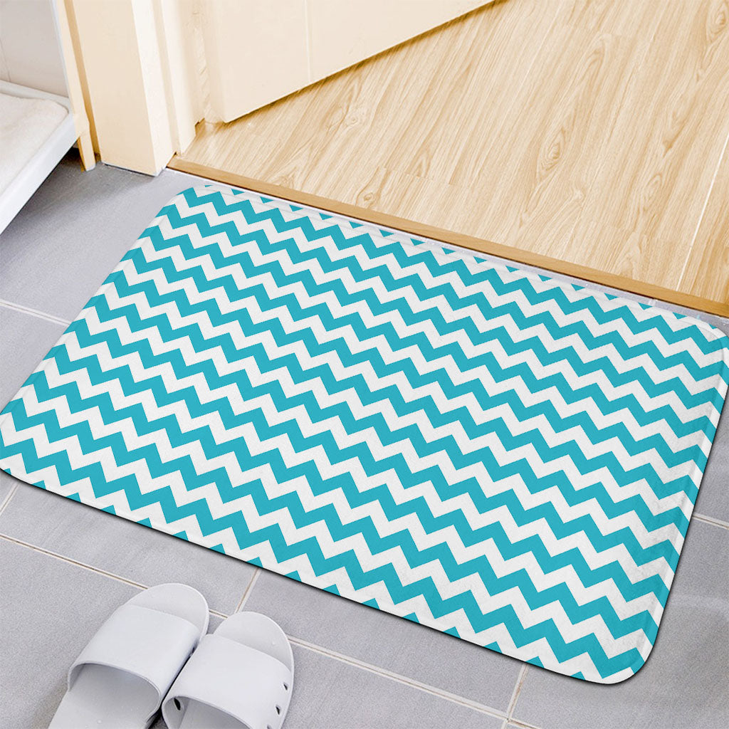 Blue And White Chevron Pattern Print Indoor Door Mat