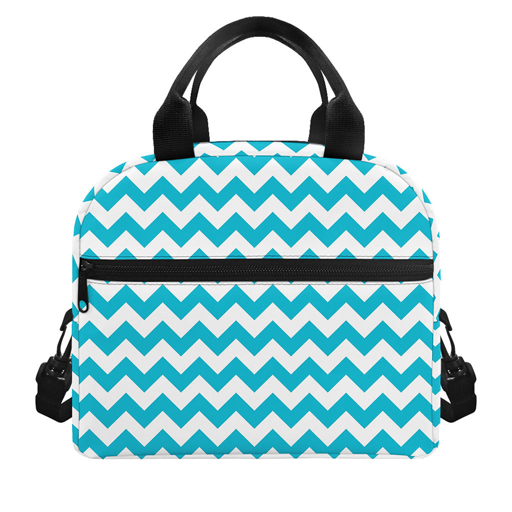 Blue And White Chevron Pattern Print Insulated Lunch Bag