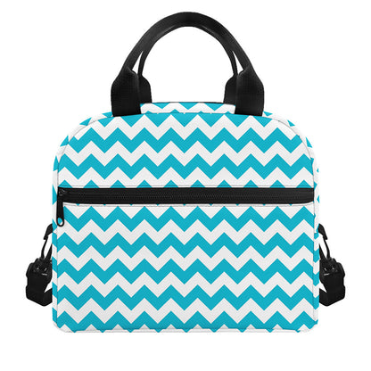 Blue And White Chevron Pattern Print Insulated Lunch Bag