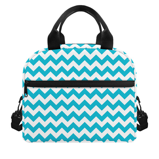 Blue And White Chevron Pattern Print Insulated Lunch Bag