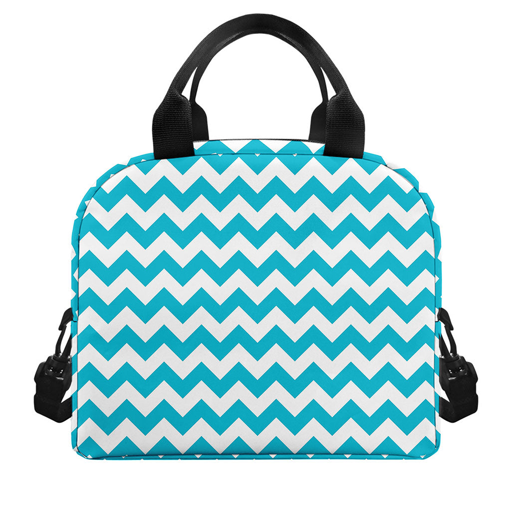 Blue And White Chevron Pattern Print Insulated Lunch Bag