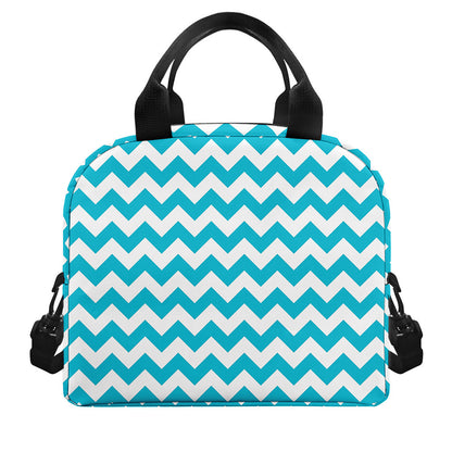 Blue And White Chevron Pattern Print Insulated Lunch Bag