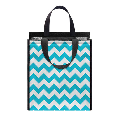 Blue And White Chevron Pattern Print Insulated Lunch Tote