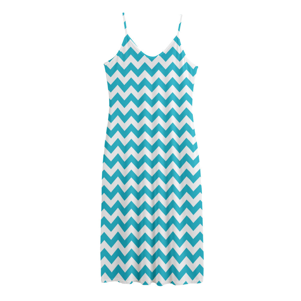 Blue And White Chevron Pattern Print Jersey Midi Cami Dress