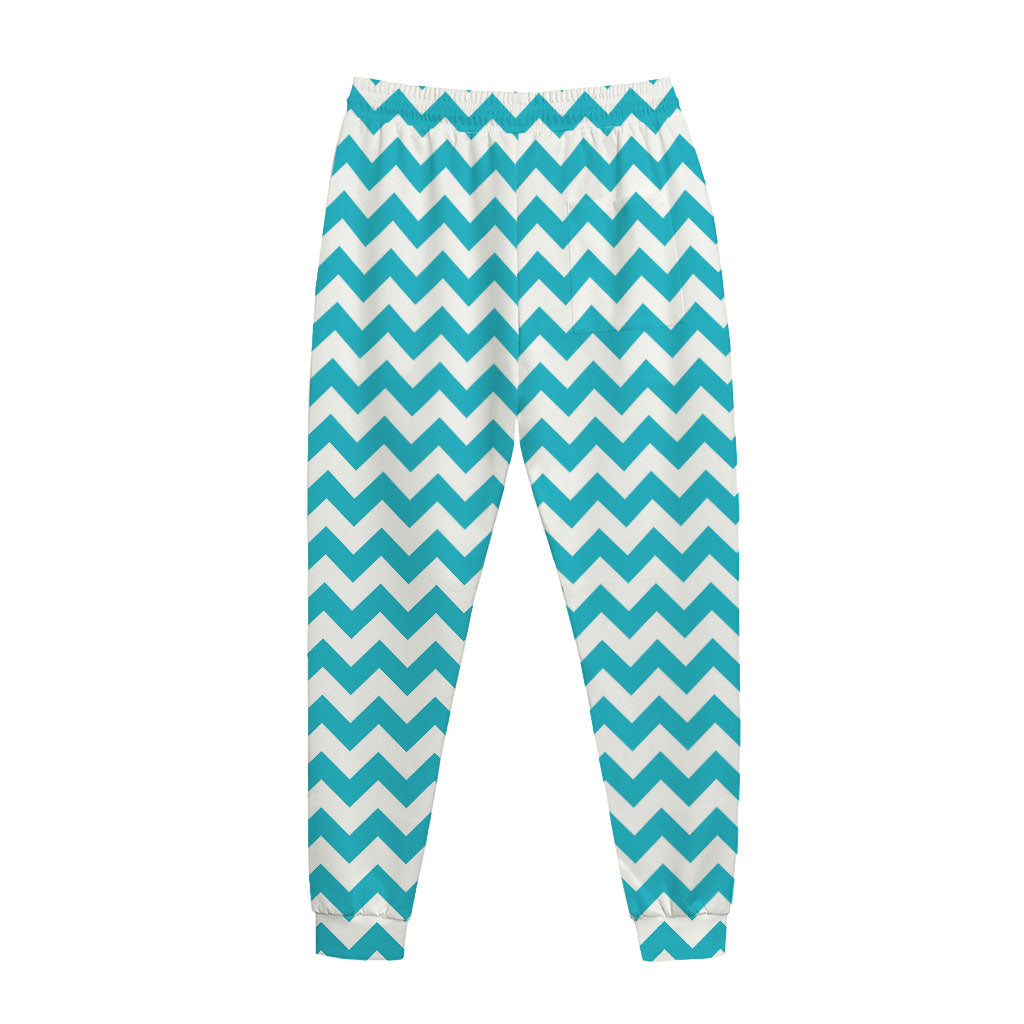Blue And White Chevron Pattern Print Jogger Pants