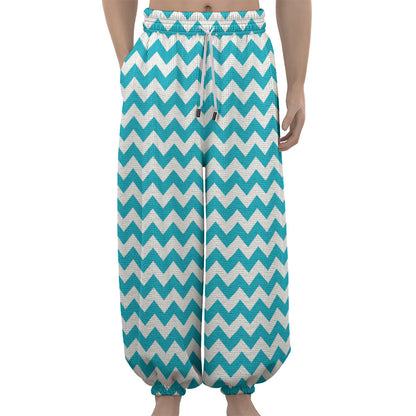 Blue And White Chevron Pattern Print Lantern Pants