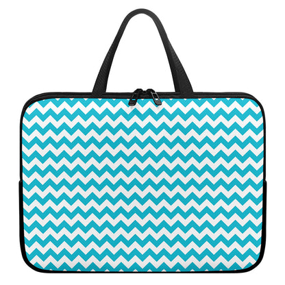 Blue And White Chevron Pattern Print Laptop Sleeve With Handle