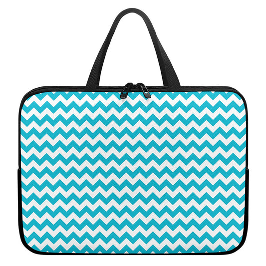 Blue And White Chevron Pattern Print Laptop Sleeve With Handle