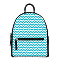 Blue And White Chevron Pattern Print Leather Backpack