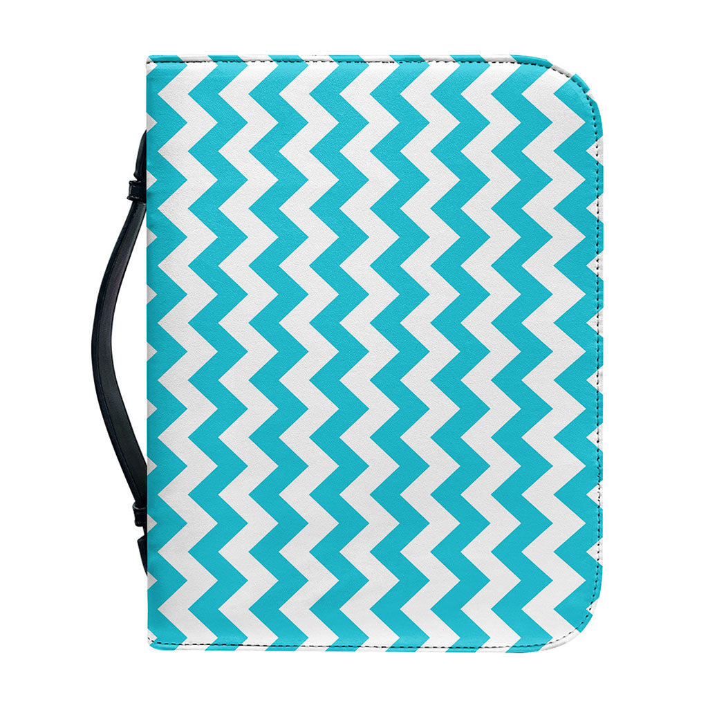Blue And White Chevron Pattern Print Leather Bible Cover