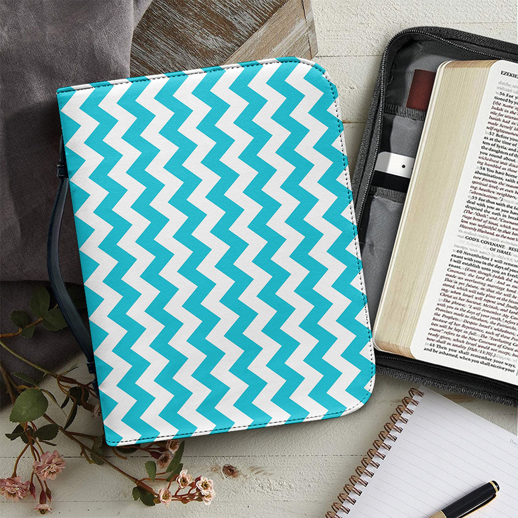 Blue And White Chevron Pattern Print Leather Bible Cover