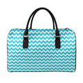 Blue And White Chevron Pattern Print Leather Duffel Bag
