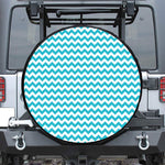 Blue And White Chevron Pattern Print Leather Spare Tire Cover