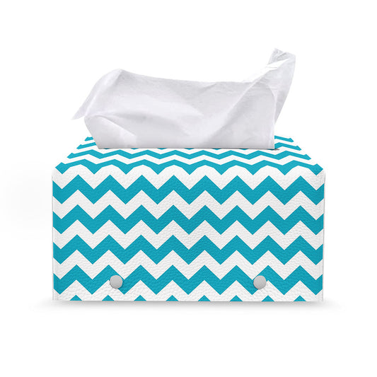 Blue And White Chevron Pattern Print Leather Tissue Box Cover