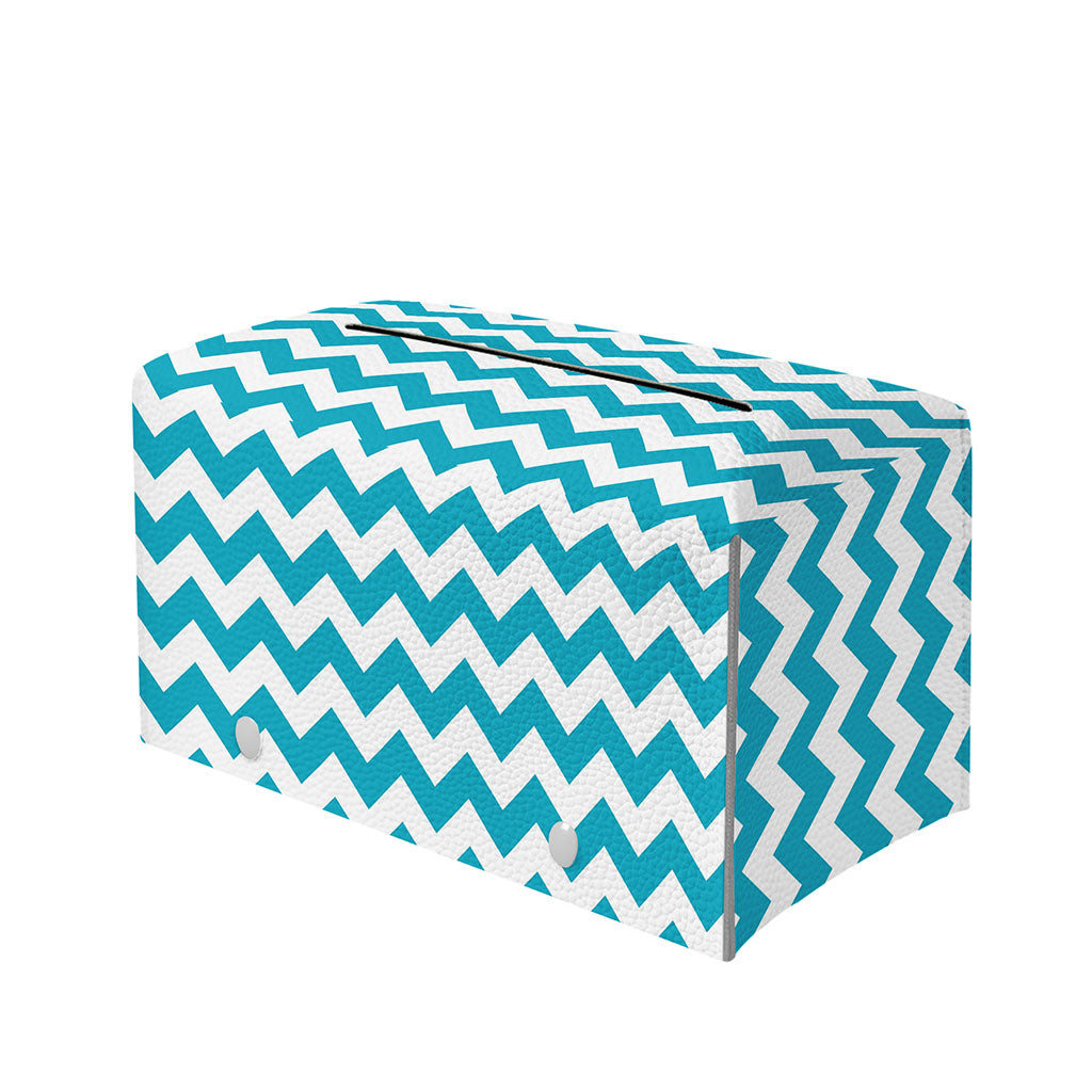 Blue And White Chevron Pattern Print Leather Tissue Box Cover