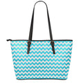 Blue And White Chevron Pattern Print Leather Tote Bag With Zipper