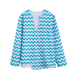 Blue And White Chevron Pattern Print Long Sleeve Short Coat
