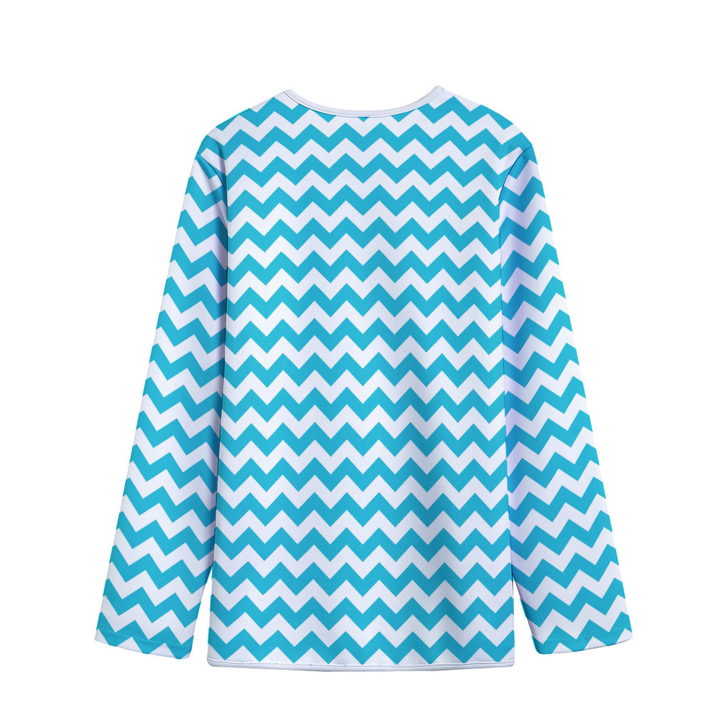 Blue And White Chevron Pattern Print Long Sleeve Short Coat