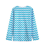 Blue And White Chevron Pattern Print Long Sleeve Short Coat