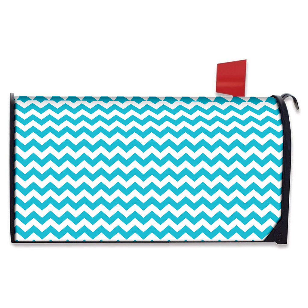 Blue And White Chevron Pattern Print Mailbox Cover
