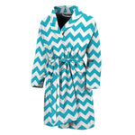 Blue And White Chevron Pattern Print Men's Bathrobe