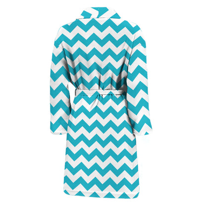 Blue And White Chevron Pattern Print Men's Bathrobe