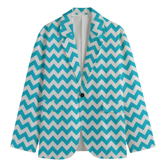 Blue And White Chevron Pattern Print Men's Blazer
