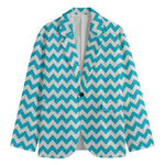 Blue And White Chevron Pattern Print Men's Blazer