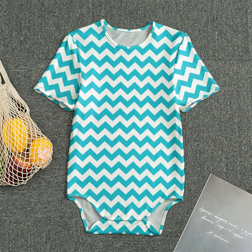 Blue And White Chevron Pattern Print Men's Bodysuit