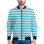 Blue And White Chevron Pattern Print Men's Bomber Jacket