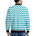 Blue And White Chevron Pattern Print Men's Bomber Jacket