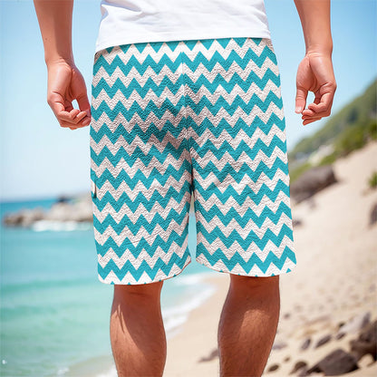 Blue And White Chevron Pattern Print Men's Cargo Shorts
