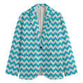 Blue And White Chevron Pattern Print Men's Cotton Blazer