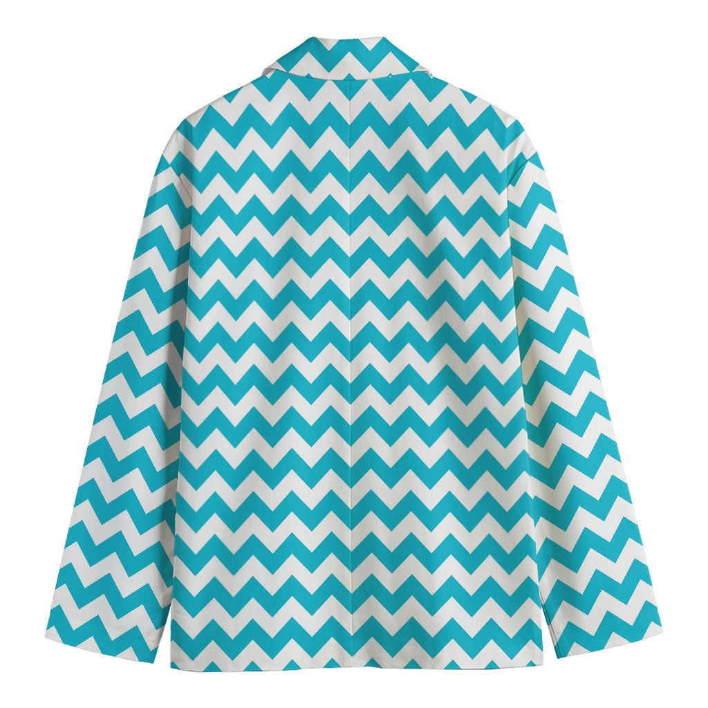 Blue And White Chevron Pattern Print Men's Cotton Blazer