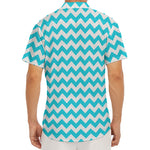 Blue And White Chevron Pattern Print Men's Deep V-Neck Shirt