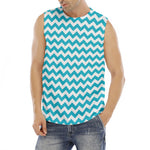 Blue And White Chevron Pattern Print Men's Fitness Tank Top