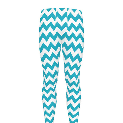 Blue And White Chevron Pattern Print Men's leggings