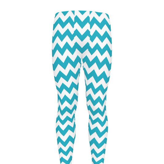 Blue And White Chevron Pattern Print Men's leggings