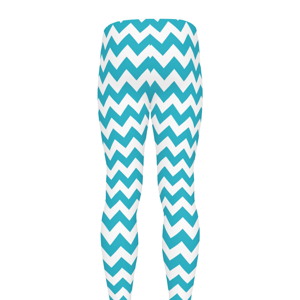 Blue And White Chevron Pattern Print Men's leggings