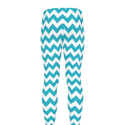 Blue And White Chevron Pattern Print Men's leggings