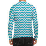 Blue And White Chevron Pattern Print Men's Long Sleeve Rash Guard