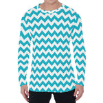 Blue And White Chevron Pattern Print Men's Long Sleeve T-Shirt